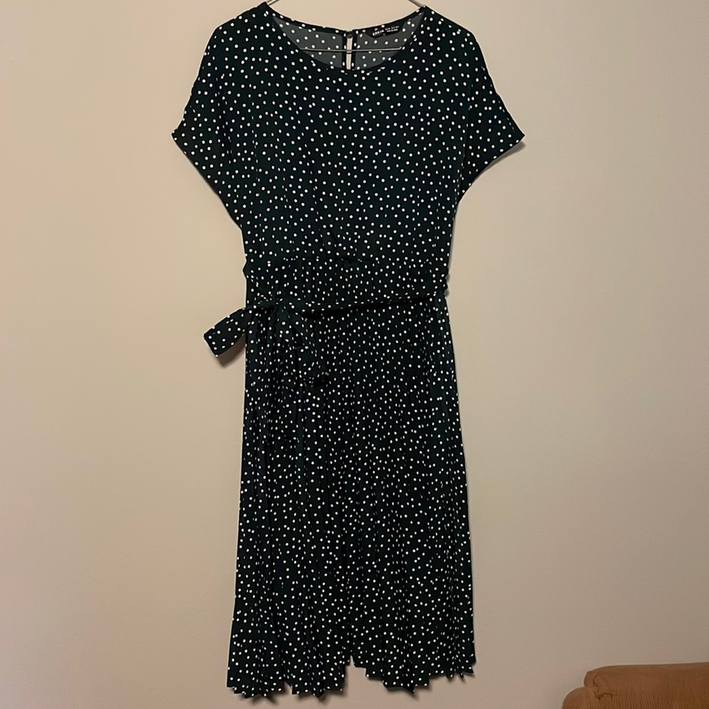 Pleated Polka-Dot Dress